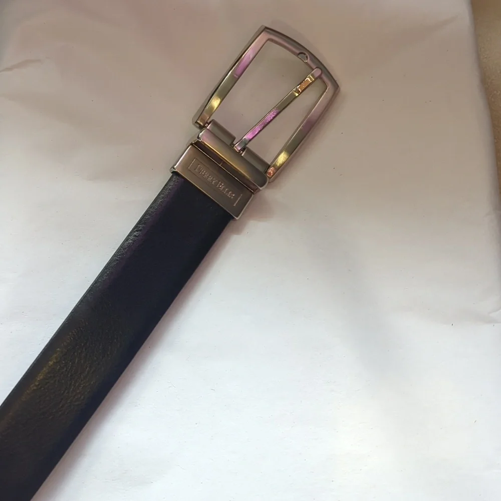 NWOT Men's Perry Ellis Black Bonded Leather Belt with Sliver Hardware Size 36